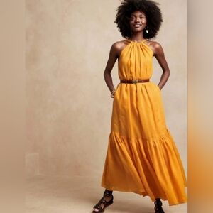 NWT Women's Banana Republic Marigold Yellow Fino Ramie Cotton Maxi Sundress